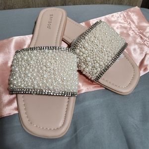 FAUX PEARL SLIP ON SANDALS